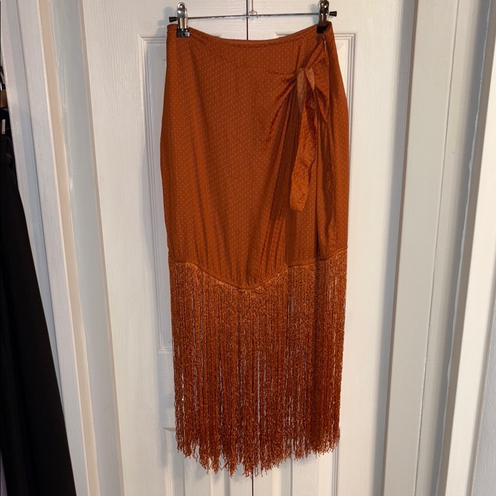 Elegant Rust Fringe Skirt